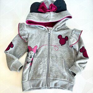 Disney Minnie Mouse Bow Ears Fleece-Lined Hoodie 2T Ruffle Sleeves Cozy Lining